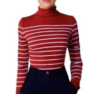 Vineyard Vines Red & White Striped Turtleneck, Large